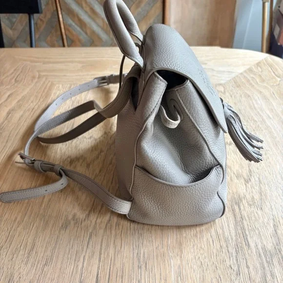 $450 TORY BURCH Thea Mini Pebble Leather Backpack Purse French Gray Tassels EUC - Picture 7 of 13